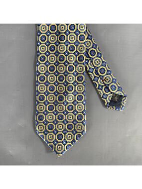 ROBERT TALBOTT Navy light blue gold Geometric Silk Tie